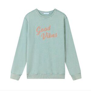 Okaicos Sweatshirt Good Vibes Embroidered Crewneck XS Washed Out Green Resort